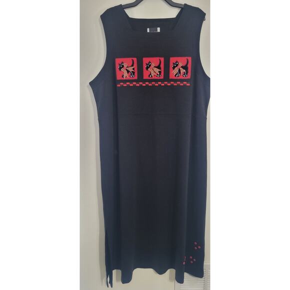 Maggie Barnes Dress Womens 1X Black Sleeveless Maxi Scottie Dog Accents NWT - Picture 1 of 8